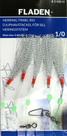 5 x Silver Herring Mackerel Tinsel Rig 5 Hook Size 1/0 Fishing Feathers Lures #17-1245-1-0-Billy's Fishing Tackle