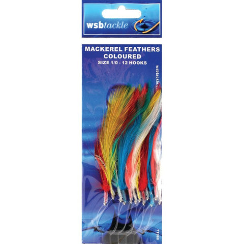 WSB Mackerel Feathers Coloured 1/0 12 Hook-Billy's Fishing Tackle